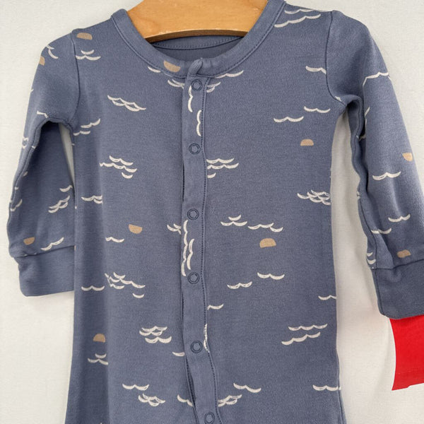 Size 3-6m: Colored Organics Blue/White Birds Snap-Up Footy PJs