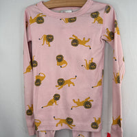 Size 6-7: Hanna Andersson Pink/Yellow Lions Organic Cotton 2pc PJs