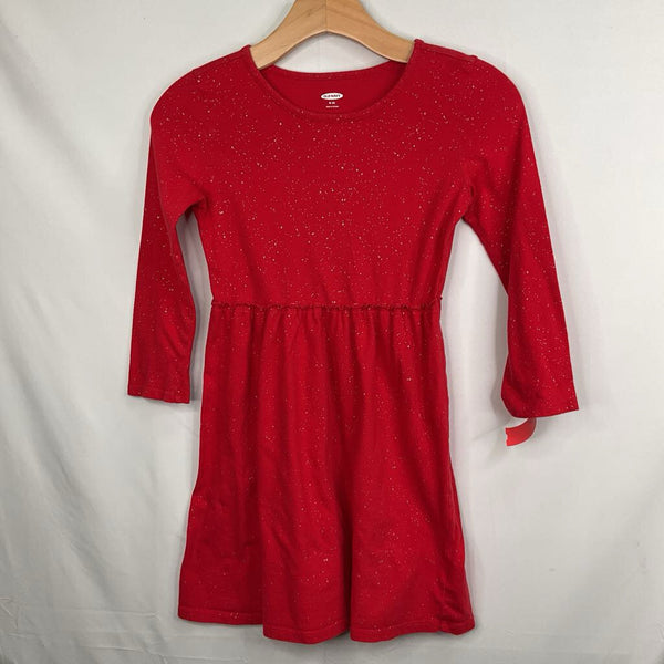 Size 8: Old Navy Red/Silver Sparkle Long Sleeve Dress