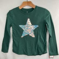 Size 8: Gap Green/White/Opalescent Sequin Star Long Sleeve Shirt