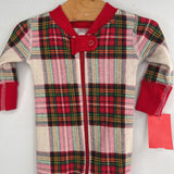 Size 0-3m (50): Hanna Andersson Red/White/Green Plaid Organic Cotton 1pc Zip-Up Holiday PJs