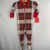 Size 0-3m (50): Hanna Andersson Red/White/Green Plaid Organic Cotton 1pc Zip-Up Holiday PJs