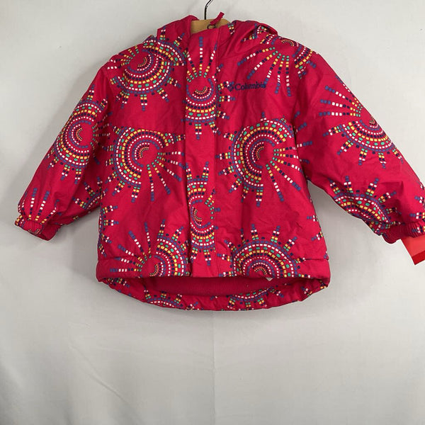 Size 6-12m: Columbia Pink/Colorful Sun Print Fleece Lined Poly Fill Coat