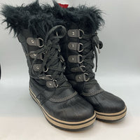 Size 1Y: Sorel Black/White Faux Fur Lined Lace-Up Snow Boots