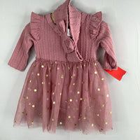 Size 0-3m: Just Lizzy Pink/Gold Dots Ruffle 2pc Dress/Headband Set NEW