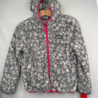 Size 7-8: Eddie Bauer Grey/White/Pink Trim High-Pile Fleece Hooded Zip-Up Coat