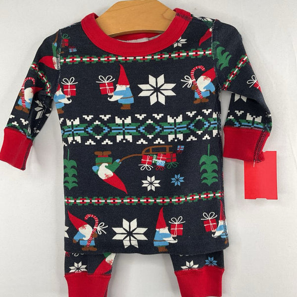 Size 0-3m (50): Hanna Andersson Navy/Green/Red Gnomes Organic Cotton 2pc Holiday PJs