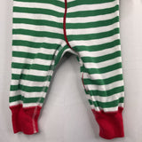 Size 6-9m (60): Hanna Andersson Green/White/Red Trim Striped Organic Cotton 1pc Zip-Up Holiday PJs