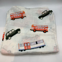 White/Colorful Vehicles Muslin Swaddle Blanket