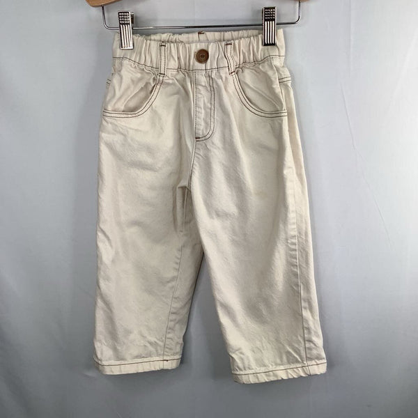 Size 3-4: Zara White/Brown Stitching Soft Waist Denim Jeans REDUCED