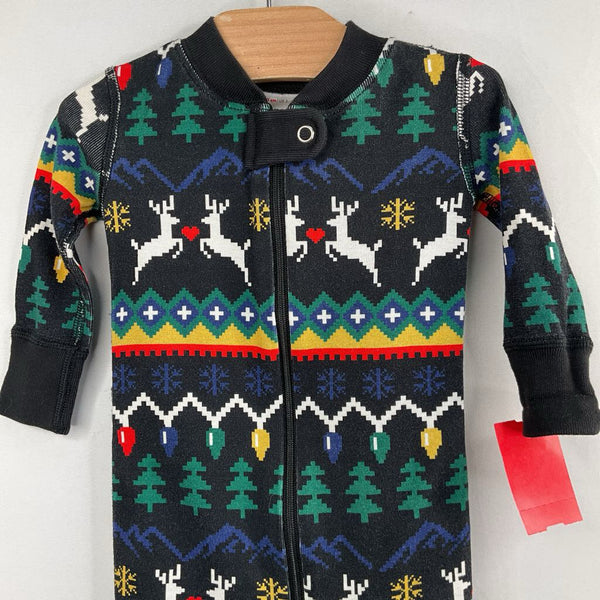 Size 3-6m (60): Hanna Andersson Black/Colorful Lights/Reindeer Organic Cotton 1pc Holiday Zip-Up PJs