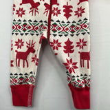 Size 6-12m (70): Hanna Andersson White/Red/Green Snowflakes/Reindeer Organic Cotton 1pc Zip-Up Holiday PJs