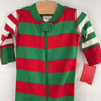 Size 0-6m (50): Hanna Andersson Red/Green Striped Organic Cotton 1pc Zip-Up Holiday PJs