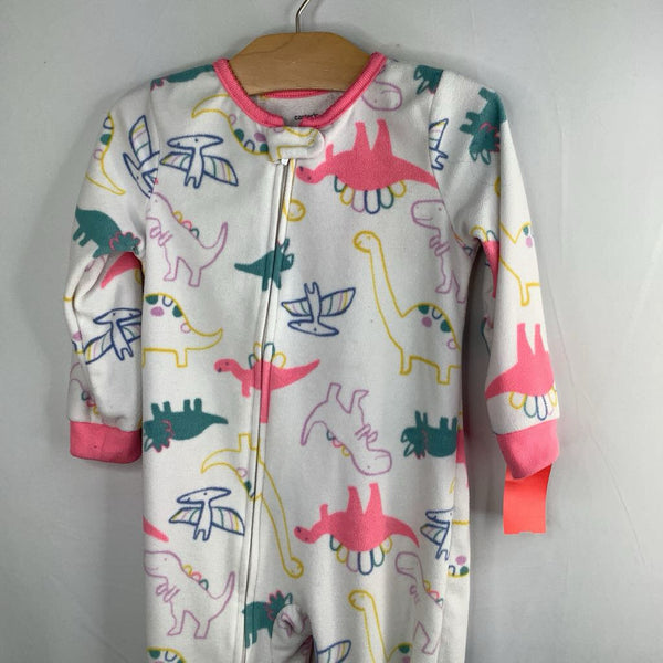 Size 2: Carter's White/Colorful Dinos Fleece Zip-Up Footy PJs