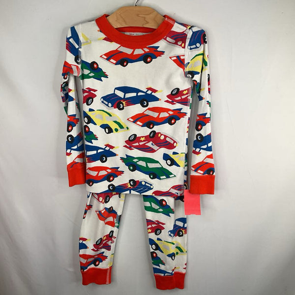 Size 4 (100): Hanna Andersson White/Colorful Hot Rods Organic Cotton 2pc PJs