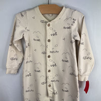 Sie 2-3: Quincy Mae Cream/Grey Train Button-Up Romper