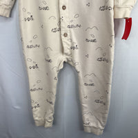 Sie 2-3: Quincy Mae Cream/Grey Train Button-Up Romper