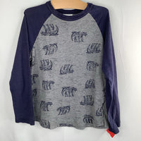 Size 6-7 (120): Hanna Andersson Grey/Navy Ships Long Sleeve Shirt REDUCED