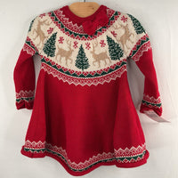 Size 6-9m: Tahari Red/Cream/Green Reindeer Holiday Sweater Dress