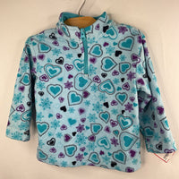 Size 3 (90): Hanna Andersson Blue/Purple Hearts/Snowflakes 1/4 Zip Fleece Pullover