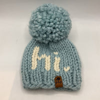 Size OS: P&P Blue/White Hi. Knit Pom Pom Beanie