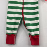 Size 0-3m (50): Hanna Andersson Green/White/Red Trim Striped Organic Cotton 1pc Zip-Up Holiday PJs