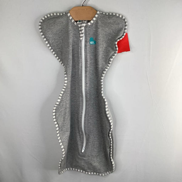 Size S (8-13lb): Love To Dream Swaddle Up Grey/White Striped Trim Sleepsack