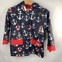 Size 7: Lazy One Navy/White/Red Nautical Print Terry Cloth Lined Rain Coat REDUCED