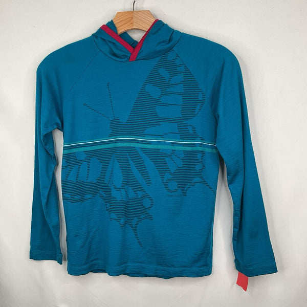 Size 10: Icebreaker Blue/Fuschia Trim Butterfly Merino Wool Thermal Pullover Hoodie REDUCED