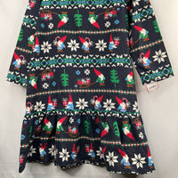 Size 6-7 (120): Hanna Andersson Navy/Green/Red Gnomes Flannel Holiday Dress