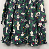 Size 4 (100): Hanna Andersson Navy/Colorful Star Wars Ornaments Gnomes Flannel Holiday Dress