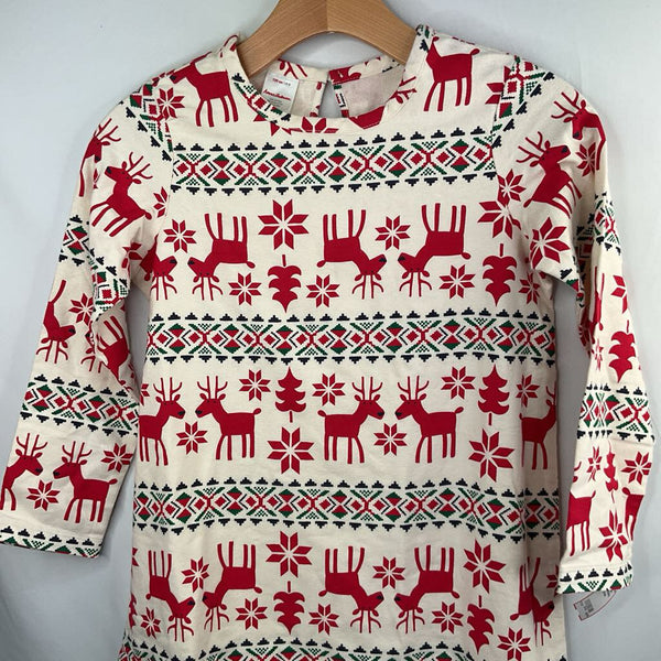 Size 8 (130): Hanna Andersson White/Red/Geen Fair Isle Reindeer Flannel Holiday Dress