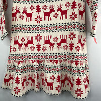 Size 8 (130): Hanna Andersson White/Red/Geen Fair Isle Reindeer Flannel Holiday Dress