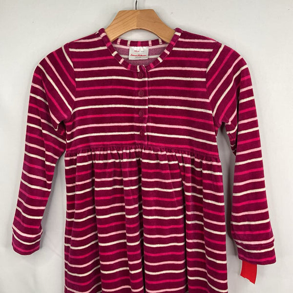 Size 8 (130): Hanna Andersson Purple/White/Pink Striped Terry Cloth Long Sleeve Dress