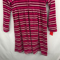 Size 8 (130): Hanna Andersson Purple/White/Pink Striped Terry Cloth Long Sleeve Dress