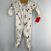 Size NB: Hanna Andersson White/Red/Grey Gnomes Organic Cotton 1pc Zip-Up Footy Holiday PJs