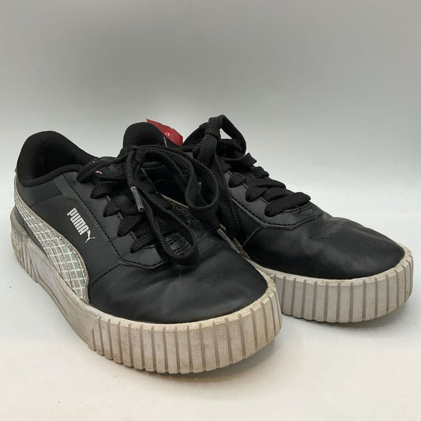 Size 2.5Y: Puma Black/Silver Metallic Lace-Up Sneakers