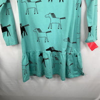 Size 7: Tea Blue/Black Horses Long Sleeve Dress