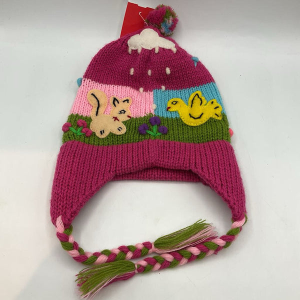 Size OS: Purple/Colorful Animals Knit Tassle Beanie