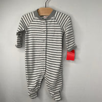 Size NB: Hanna Andersson Grey/White Striped Organic Cotton 1pc Snap-Up Footy PJs