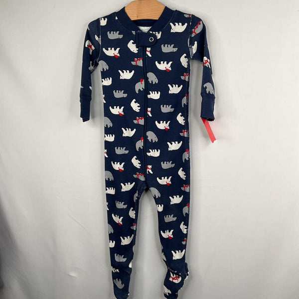 Size 3-6m: The Company Store Navy/White Red Festive Polar Bears Zip-Up Footy Holiday PJs