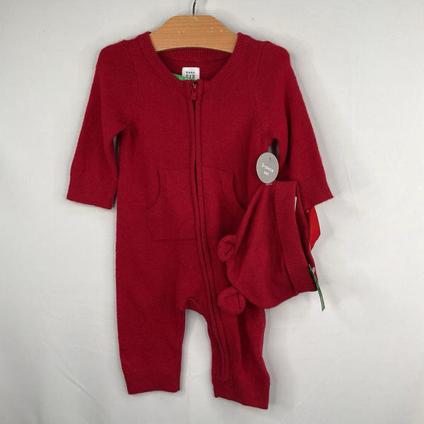 Size 0-3m: Gap Red Zip-Up Sweater Romper/Hat NEW w/ Tags