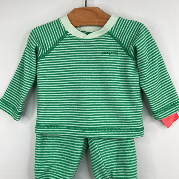 Size 3m: Patagonia Green Striped Fleece Base Layer Pant/Shirt Set