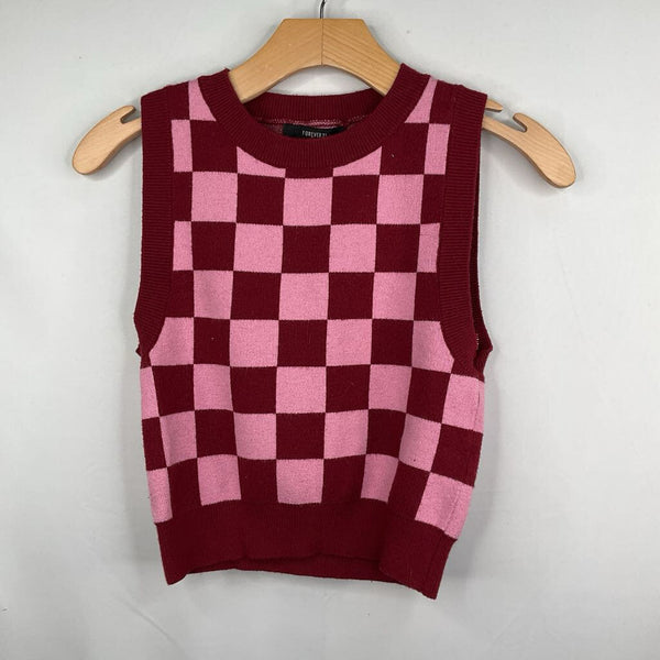 Size 8-10: Forever 21 Red/Pink Checkered Sweater Vest