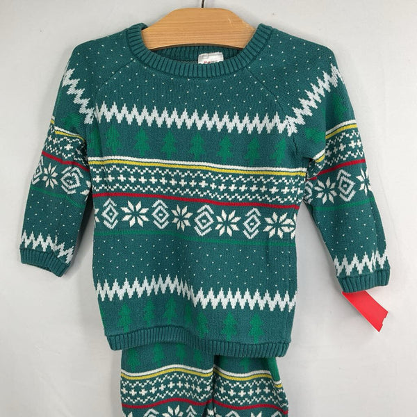 Size 3 (90): Hanna Andersson Green/While Fair Isle Sweater/Pant Set