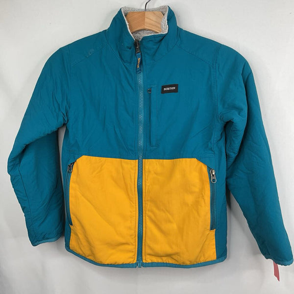 Size 8-9: Burton Snooktwo Blue/Yellow/White Reversible Fleece Jacket