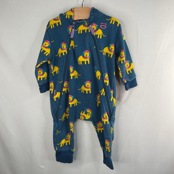 Size 3-6m: Kidio Blue/Yellow Lions Hooded Zip-Up Romper