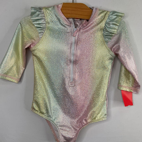 Size 3: Pink Platinum Rainbow Shimmer Rash Guard Suit