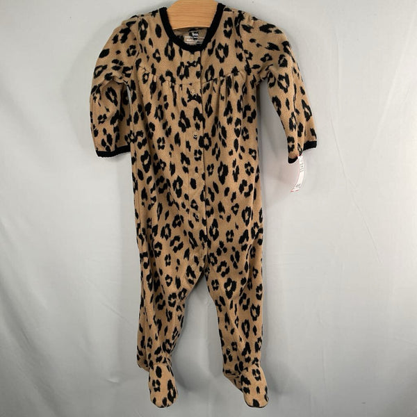 Size 9m: Carter's Brown/Black Leopard Print 1pc Fleece Footy PJs