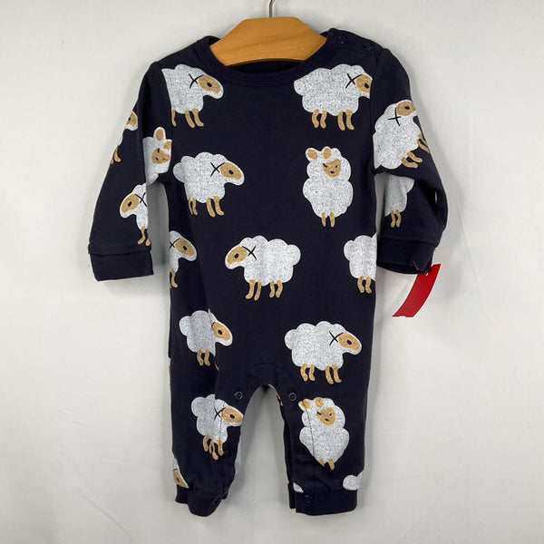 Size 3-6m: Navy/White Sheep Snap-Up Romper